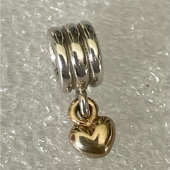 Pandora 14k Gold Heart & Sterling Silver Dangle Charm - Picture 2 of 4